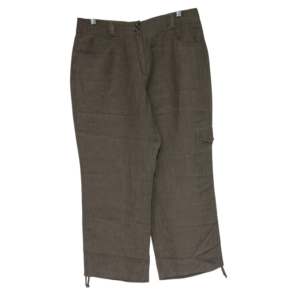 Gerry Weber Womens Brown 100% Linen Cargo Capri Pants Straight Leg Size 12
